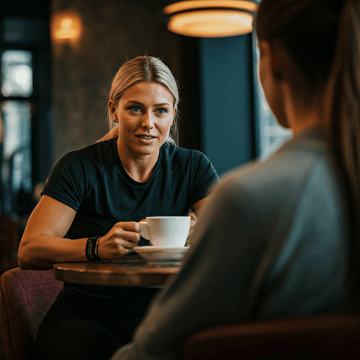 Trainer having a professional conversation with a client